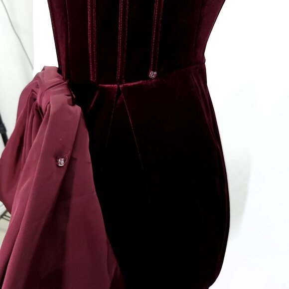 Azazie Atelier Mini Holiday Dress Womens 6 Wine Red Big Bow Back Velvet Cocktail - Picture 6 of 15